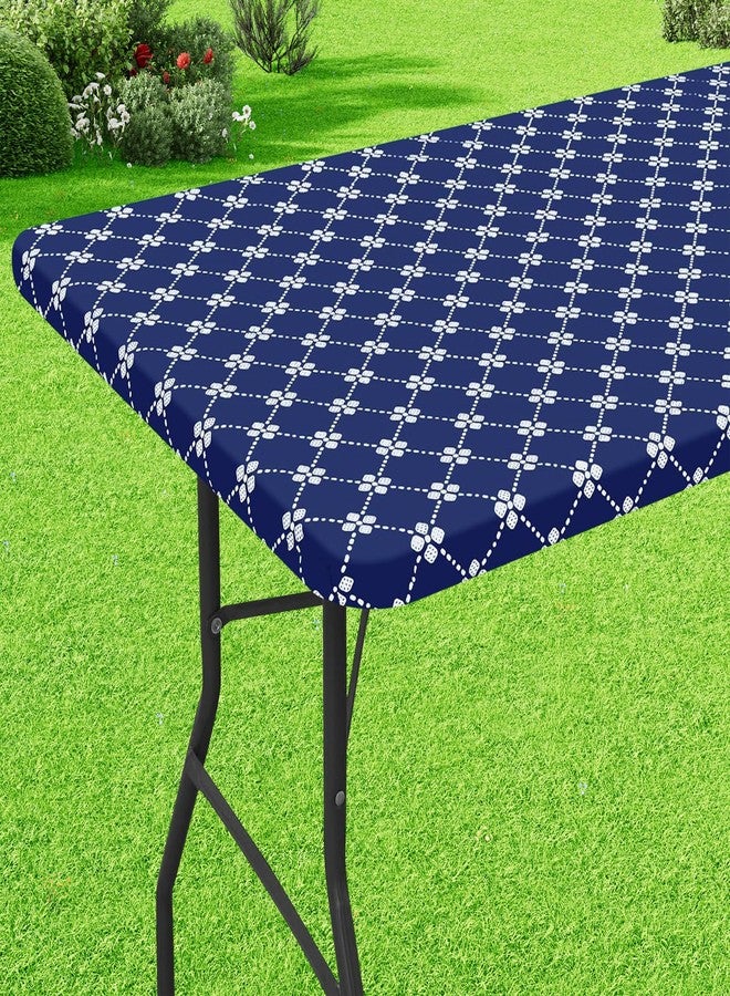 misaya Rectangle Vinyl Table Cloth, Elastic Fitted Tablecloth with Flannel Backing, Waterproof Plastic Table Cover Fits 6 Foot Folding Tables for Picnic, Camping, Indoor and Outdoor (Navy, 30" x 72") - Image 1