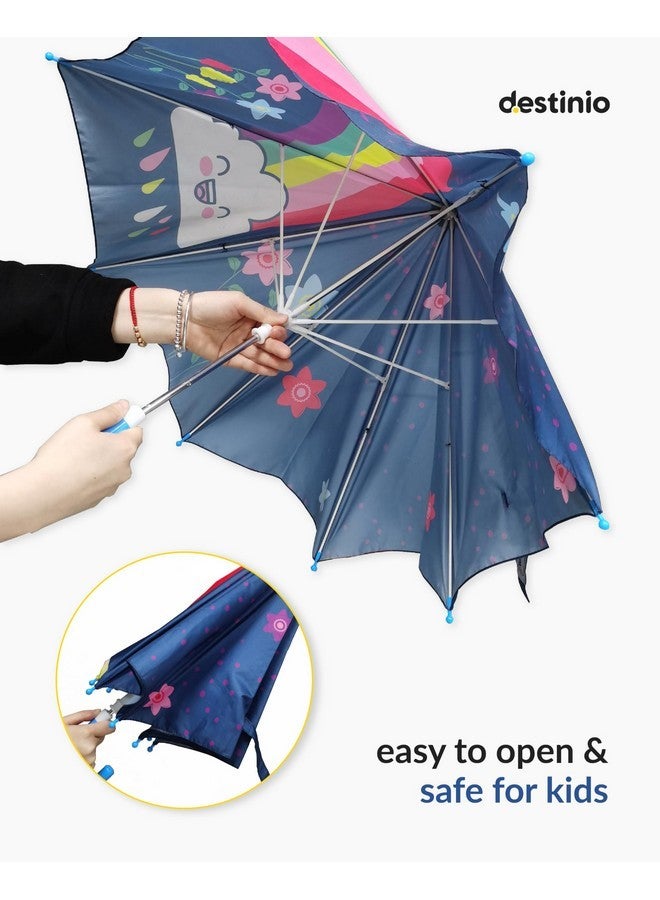 Destinio Umbrella for Kids - Stylish Cute & Child Safe kids umbrella for girls & boys - 100% Waterproof; Small Umbrella for Kids, Girls, Boys, and Baby (19 Inch, Blue (Rainbow)) - Image 3