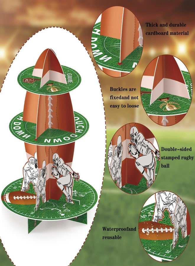 MOAXMOA Football Cupcake Stand 3-Tier Dessert Tower Super Bowl Party Decoration Football Theme Cupcake Stand for Kids Sports Party Supplies - Image 3
