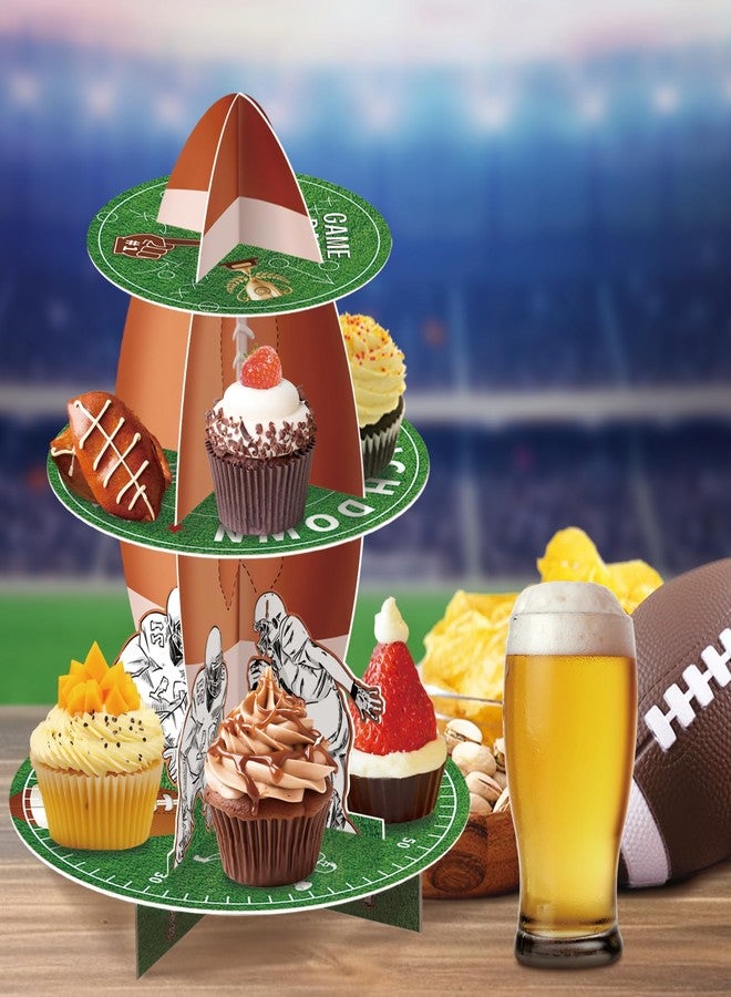 MOAXMOA Football Cupcake Stand 3-Tier Dessert Tower Super Bowl Party Decoration Football Theme Cupcake Stand for Kids Sports Party Supplies - Image 5