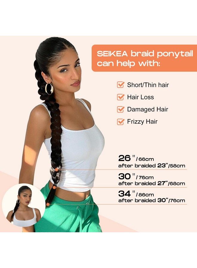 SEIKEA Long Braided Ponytail Extension With Hair Tie Straight Wrap Around Hair Extensions Ponytail Natural Soft Synthetic Hair Piece For Women Daily Wear 34 Inch 150 Gram Dark Chocolate Brown - Image 4