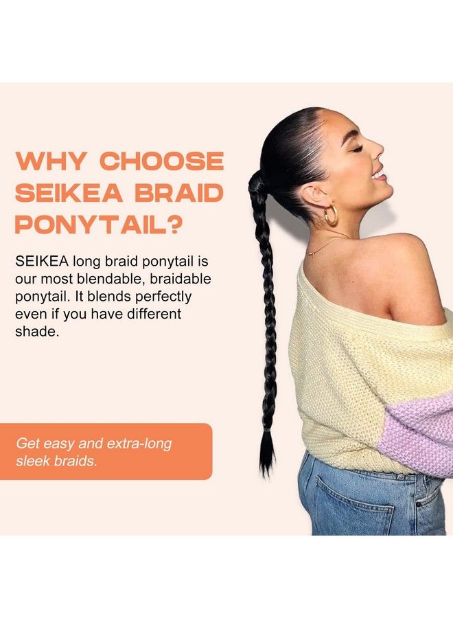 SEIKEA Long Braided Ponytail Extension With Hair Tie Straight Wrap Around Hair Extensions Ponytail Natural Soft Synthetic Hair Piece For Women Daily Wear 34 Inch 150 Gram Dark Chocolate Brown - Image 5