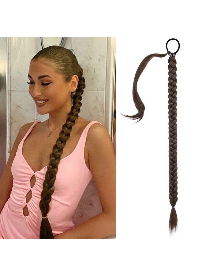 SEIKEA Long Braided Ponytail Extension With Hair Tie Straight Wrap Around Hair Extensions Ponytail Natural Soft Synthetic Hair Piece For Women Daily Wear 34 Inch 150 Gram Dark Chocolate Brown - Image 2