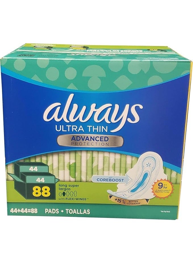 فوط صحية طويلة ومتقدمة رفيعة للغاية من Always (الوزن الصافي 88 قطعة)، ()