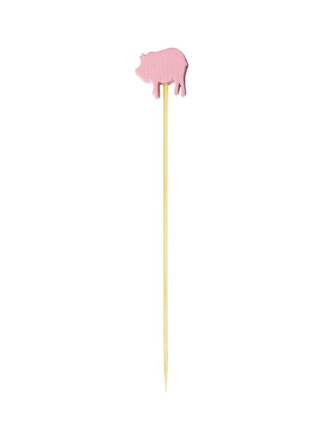 BambooMN 3.9" Pink Pig Fancy Cocktail Appetizers Bamboo Toothpick Picks Stirrer Sticks for Fruit Party, Charcuterie Accessories and Drinks, 100 Pieces - Image 2