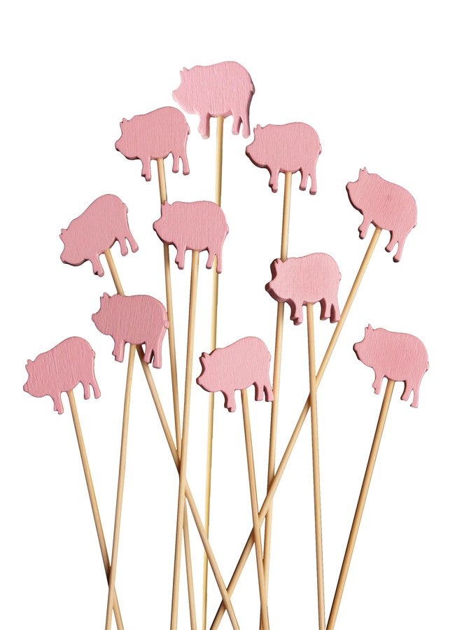 BambooMN 3.9" Pink Pig Fancy Cocktail Appetizers Bamboo Toothpick Picks Stirrer Sticks for Fruit Party, Charcuterie Accessories and Drinks, 100 Pieces - Image 1