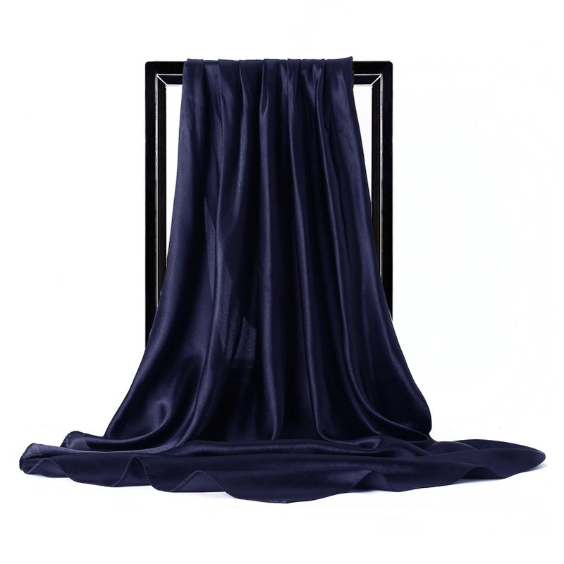 vimate Navy Blue Silk Scarf, 35 Inches Soild Color Navy Satin Silk Scarf for Hair Wrapping for Sleeping (Style 34-Navy) - Image 4