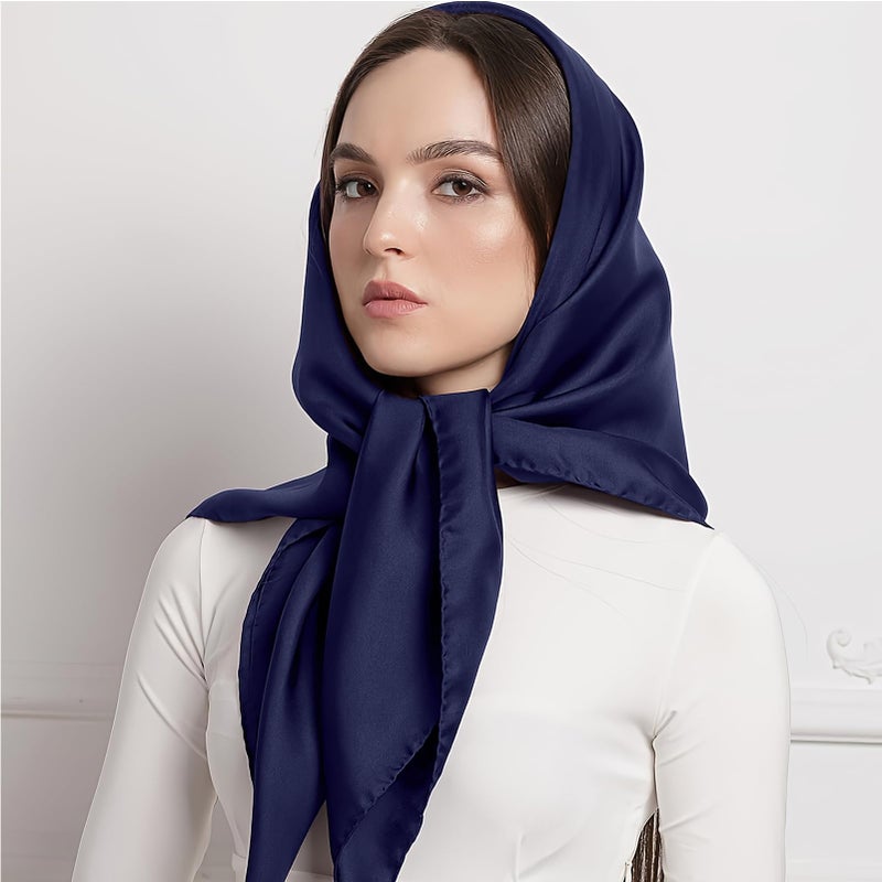 vimate Navy Blue Silk Scarf, 35 Inches Soild Color Navy Satin Silk Scarf for Hair Wrapping for Sleeping (Style 34-Navy) - Image 5