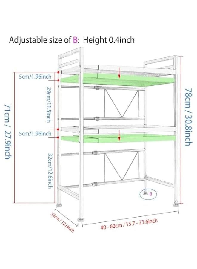 هوكور رف فرن ميكروويف قابل للتمديد من تراسل، رف ميكروويف / محمصة قابل للتعديل، حامل شديد التحمل، منظم لسطح منضدة المطبخ، 3 طبقات مع 6 خطافات، اسود، معدن، مصقول - Image 3