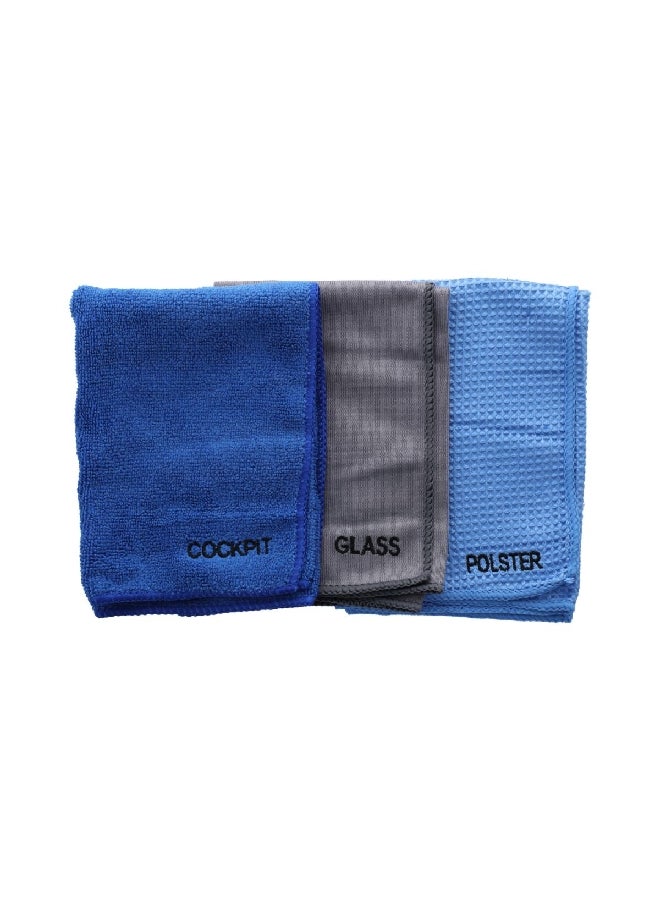 AUTOSMART 3-Piece Microfiber Cloth Blue and Grey 40 x 40 cm FLD-TZ001 - Image 1
