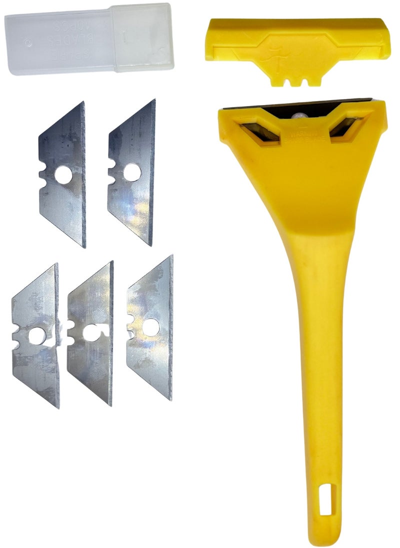 HERIOS Herios Multi-Purpose Scraper Tool with 5 Replacement Blades, Yellow Handle, Manual Glass Cleaner  - Image 2