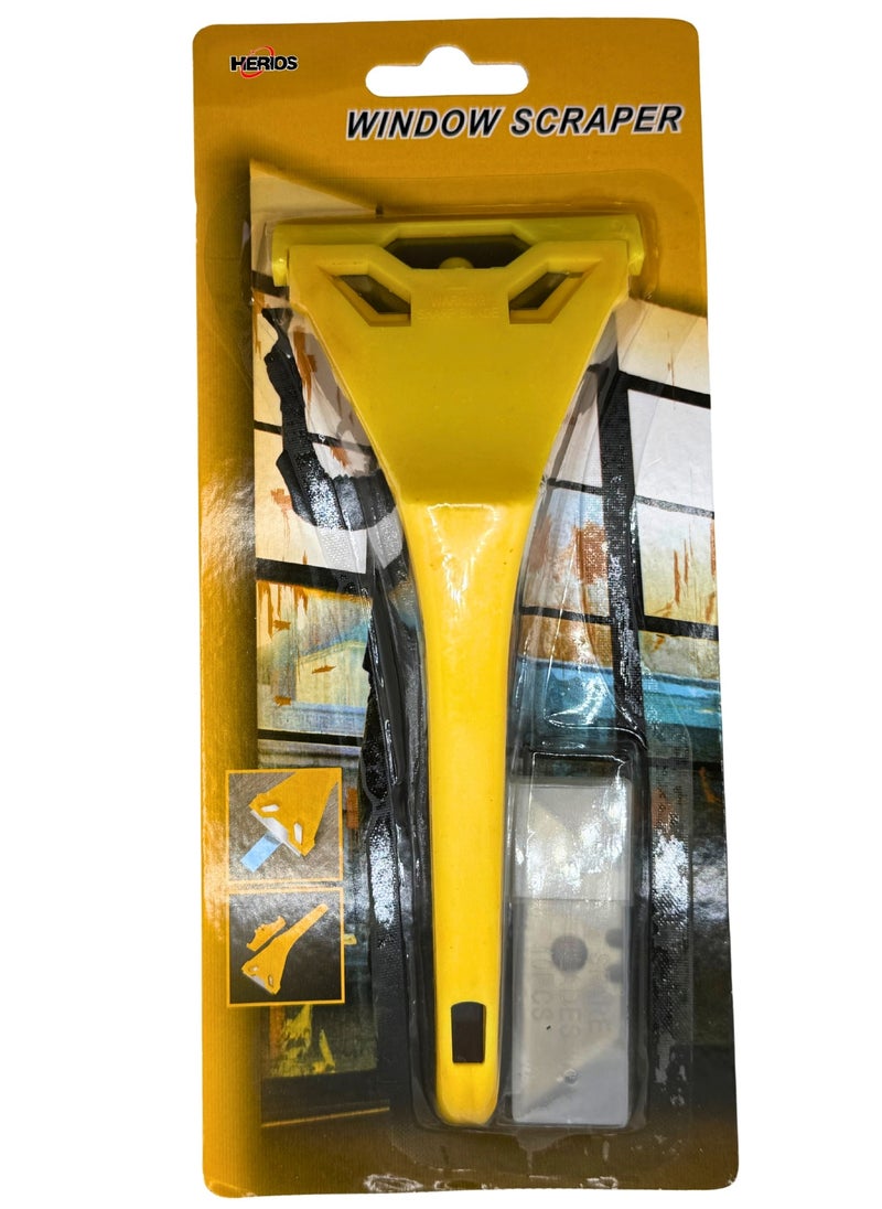 HERIOS Herios Multi-Purpose Scraper Tool with 5 Replacement Blades, Yellow Handle, Manual Glass Cleaner  - Image 1