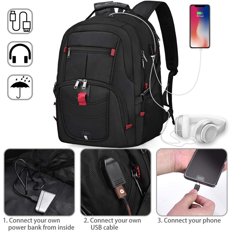 NUBILY Laptop Backpack 17 Inch Waterproof Extra Large TSA Travel Backpack Anti Theft College Business Mens Backpacks with USB Charging Port 17.3 Gaming Computer Backpack for Women Men Black 45L - Image 4