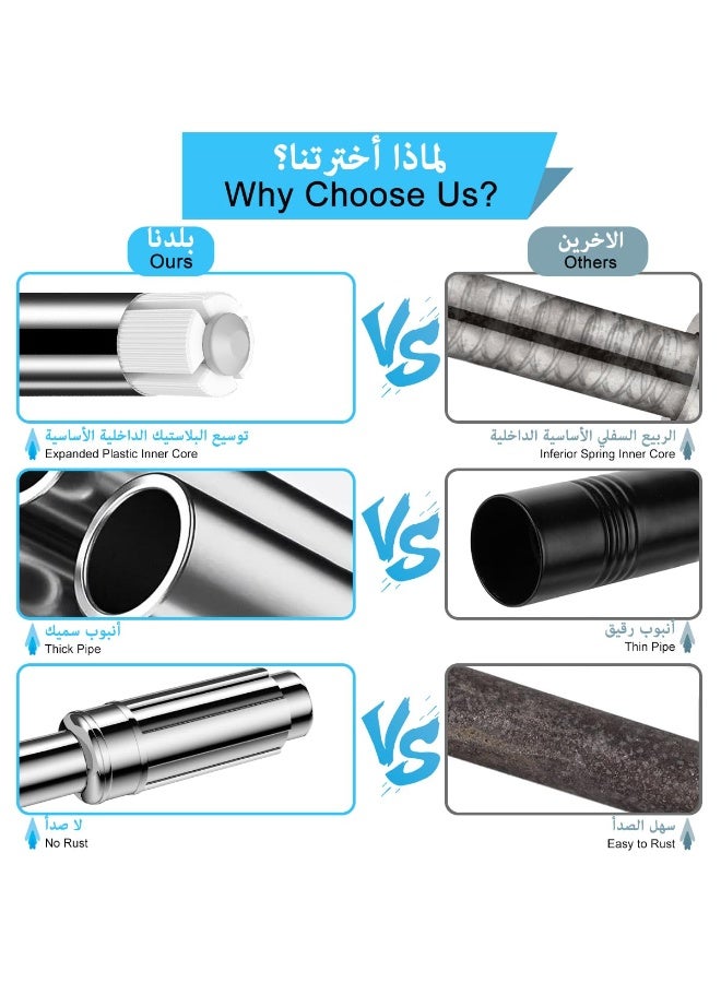 لففا قضيب ستارة الحمام، قضيب دش قابل للتعديل بزنبرك مقاوم للانزلاق من الفولاذ المقاوم للصدأ، قضيب دش قابل للتمديد، سكة تعليق ملابس قابلة للتمديد، مناسبة للحمام، النافذة، الخزانة، فاصل الغرفة، لا تحتاج إلى ثقب - Image 3