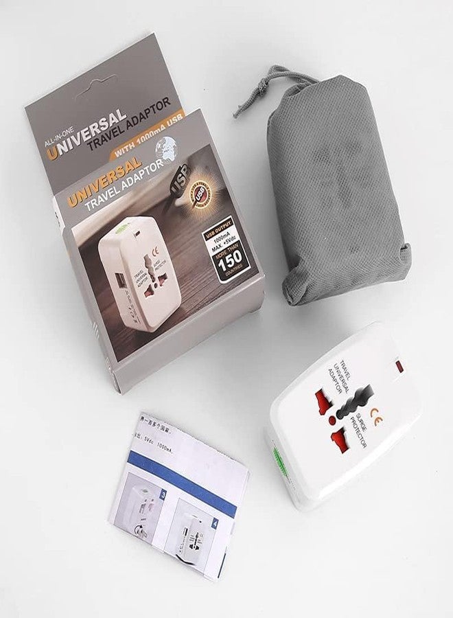 Universal Travel Adapter with 1 AC Socket and 2 USB Ports, All in One International Worldwide Travel Plug Adapter with Surge Protector - Image 2