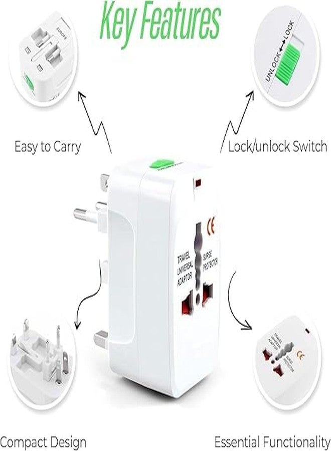 Universal Travel Adapter with 1 AC Socket and 2 USB Ports, All in One International Worldwide Travel Plug Adapter with Surge Protector - Image 5