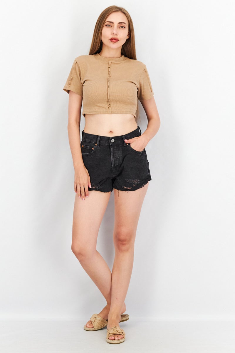 Asos Design Women Rip Demin Shorts, Black - Image 4