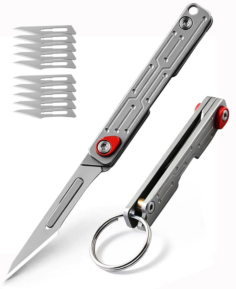 SOLARAE Folding Scalpel Knife for EDC Cutting, Keychain Utility Knife with 10pcs No.11 Replaceable Blades, 420 Stainless Steel Mini Pocket Box Cutter for Home Office Outdoor Use - Image 1