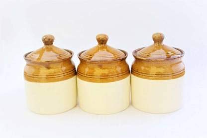 Jetwals Ceramic Handmade Pickle Jar Set with Lid CERAMIC CONTAINER JARS 300ML PACK OF 3 - Image 1
