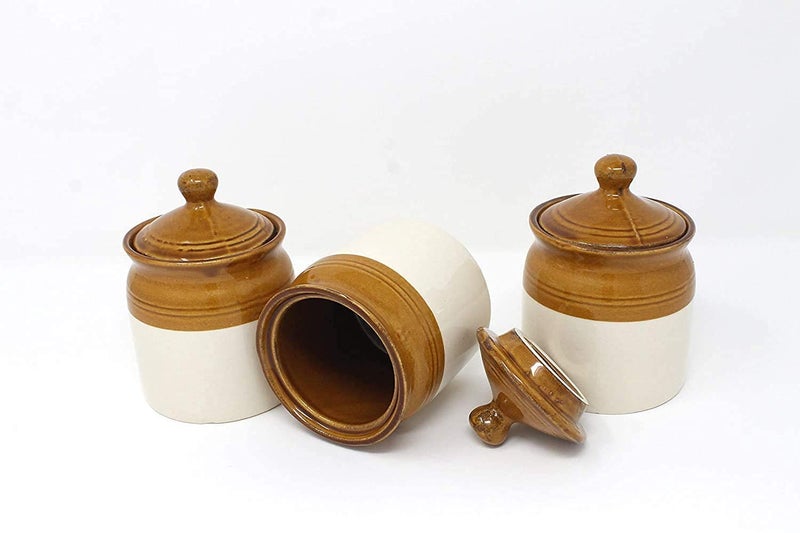 Jetwals Ceramic Handmade Pickle Jar Set with Lid CERAMIC CONTAINER JARS 300ML PACK OF 3 - Image 4
