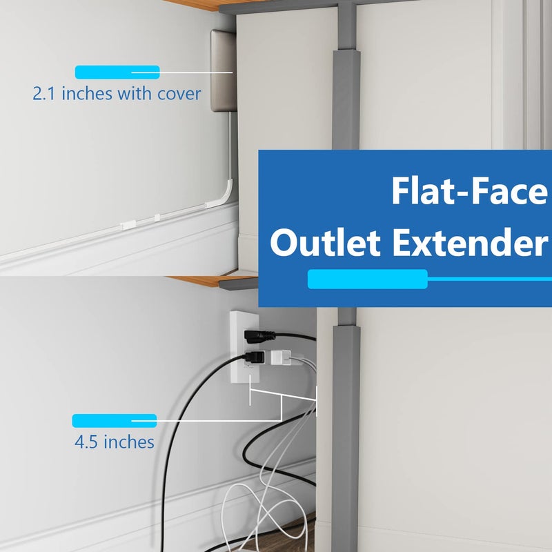 LIDER Flat-Face Outlet Extender with 3 Receptacles, Ultra-Thin Wall Plate Plug with Cord Extender and 3-Outlet Power Strip, 3ft Cord, LWE3-315-NK, ETL-Listed, Nickel - Image 2