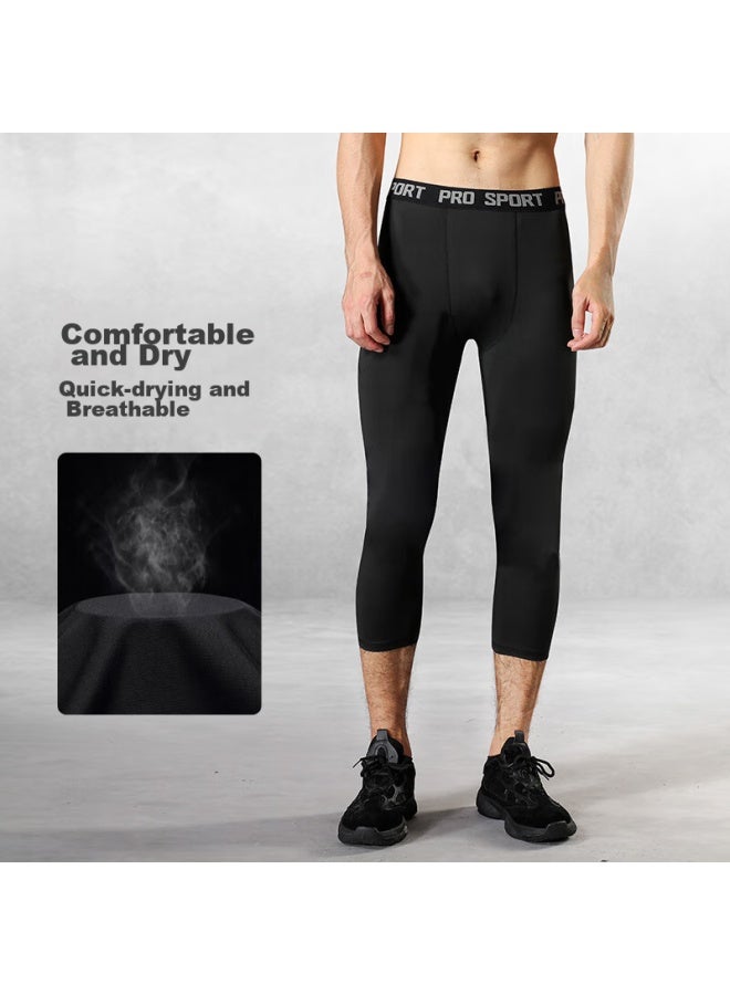 Fandimu Men's Compression Shorts, Quick-dry Sports Fitness Leggings For Basketball And Running, Black, XL - Image 3