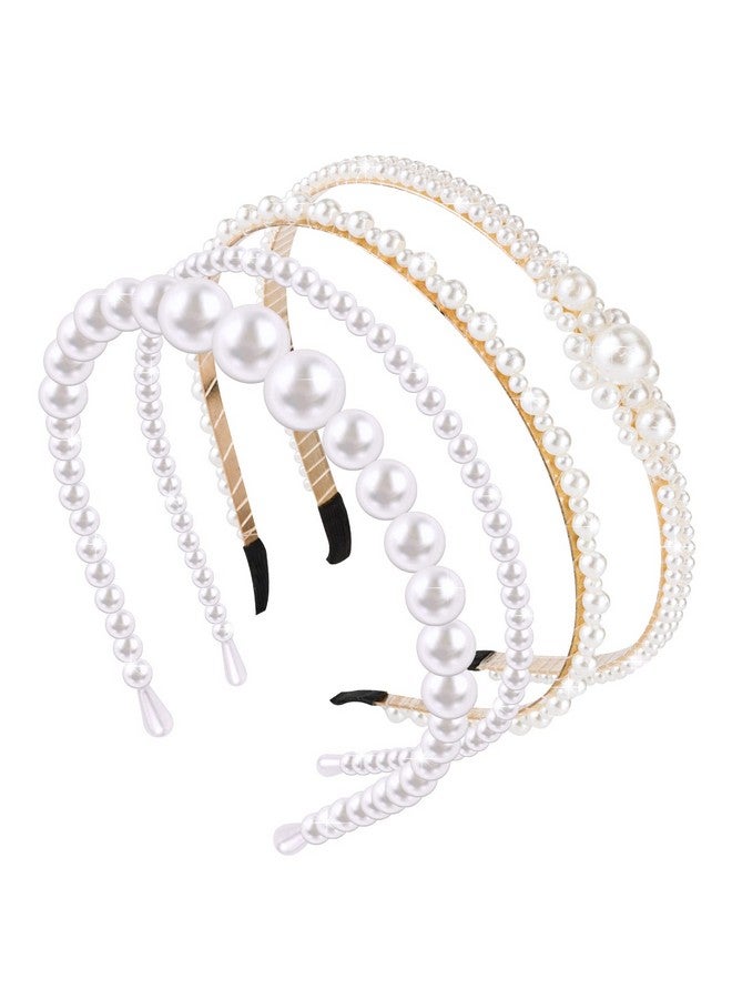 ACO-UINT 4 Pack Faux Pearl Headbands, Thin Bridal Hair Accessories for Party, Wedding - Cute Hairbands for Women and Girls - Image 1