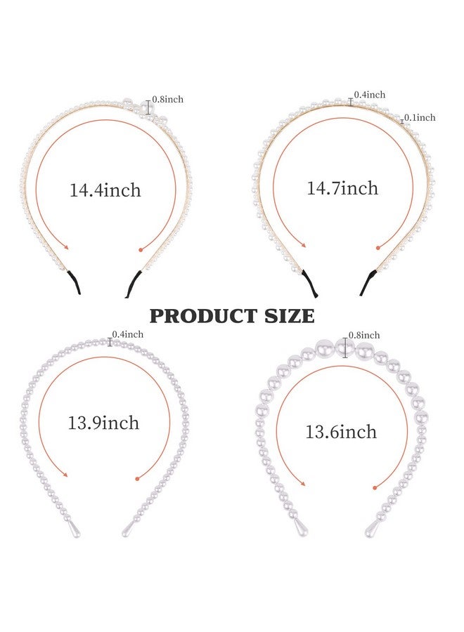 ACO-UINT 4 Pack Faux Pearl Headbands, Thin Bridal Hair Accessories for Party, Wedding - Cute Hairbands for Women and Girls - Image 2