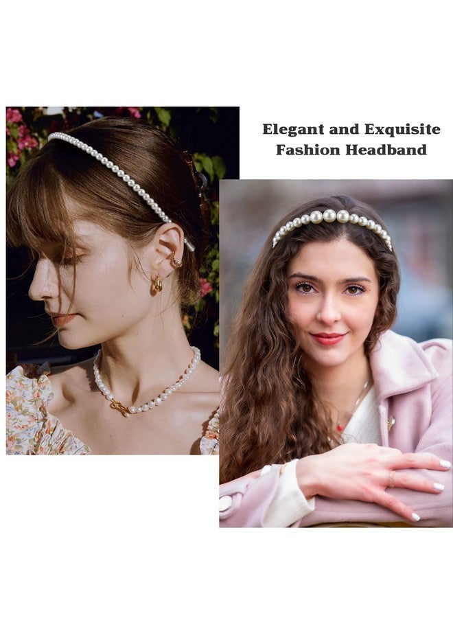ACO-UINT 4 Pack Faux Pearl Headbands, Thin Bridal Hair Accessories for Party, Wedding - Cute Hairbands for Women and Girls - Image 4