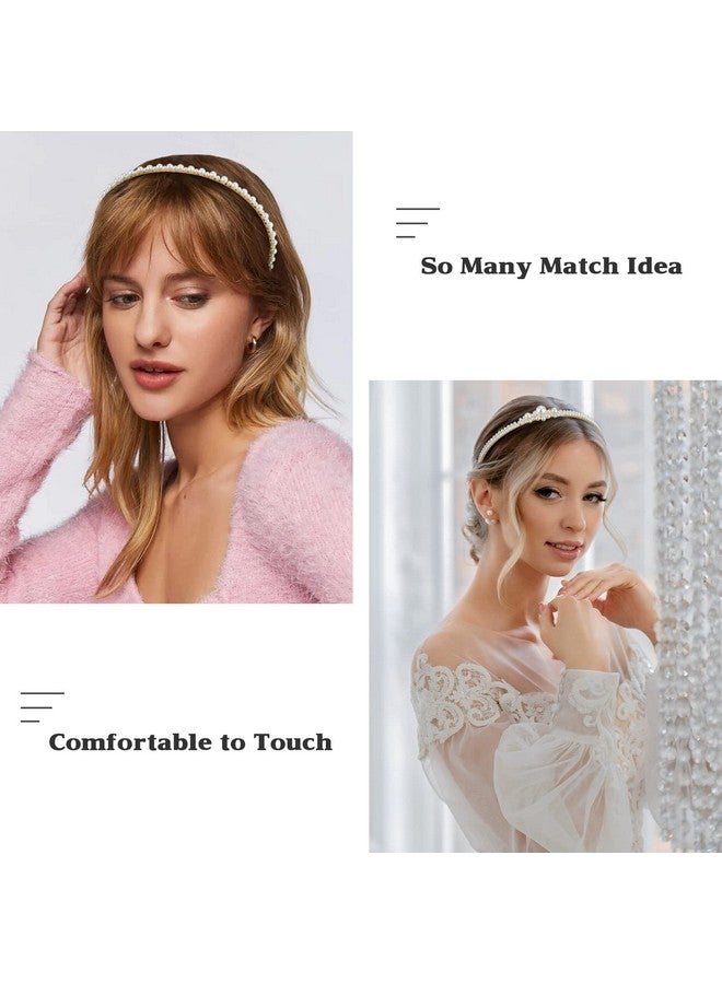 ACO-UINT 4 Pack Faux Pearl Headbands, Thin Bridal Hair Accessories for Party, Wedding - Cute Hairbands for Women and Girls - Image 5