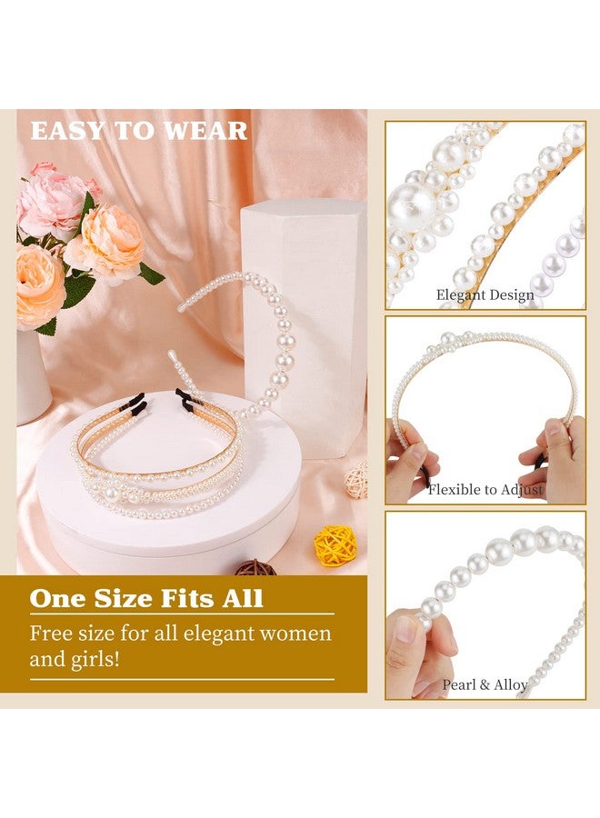ACO-UINT 4 Pack Faux Pearl Headbands, Thin Bridal Hair Accessories for Party, Wedding - Cute Hairbands for Women and Girls - Image 3