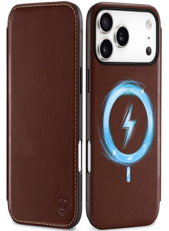SHIELDON Slim Genuine Leather Wallet Case Compatible with iPhone 17 Pro Max 6.9-inch, Magnetic Wireless Charging, RFID Blocking, Card Holder, Foldable, Shock-Absorbent, Strap Holes - Retro Coffee - Image 1