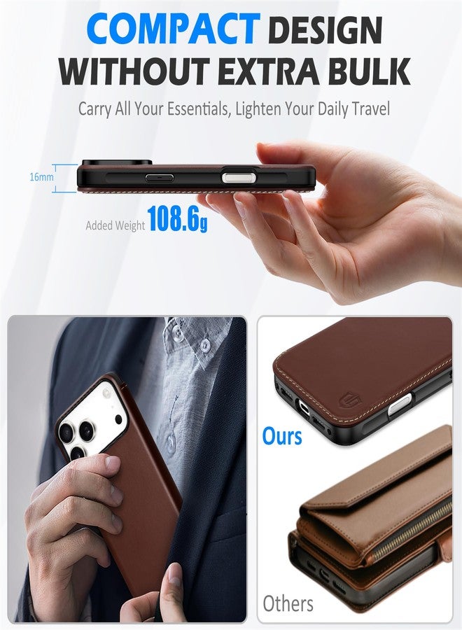 SHIELDON Slim Genuine Leather Wallet Case Compatible with iPhone 17 Pro Max 6.9-inch, Magnetic Wireless Charging, RFID Blocking, Card Holder, Foldable, Shock-Absorbent, Strap Holes - Retro Coffee - Image 4