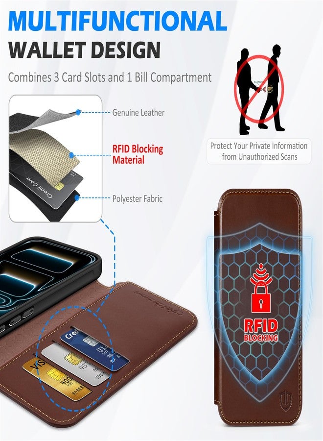SHIELDON Slim Genuine Leather Wallet Case Compatible with iPhone 17 Pro Max 6.9-inch, Magnetic Wireless Charging, RFID Blocking, Card Holder, Foldable, Shock-Absorbent, Strap Holes - Retro Coffee - Image 5