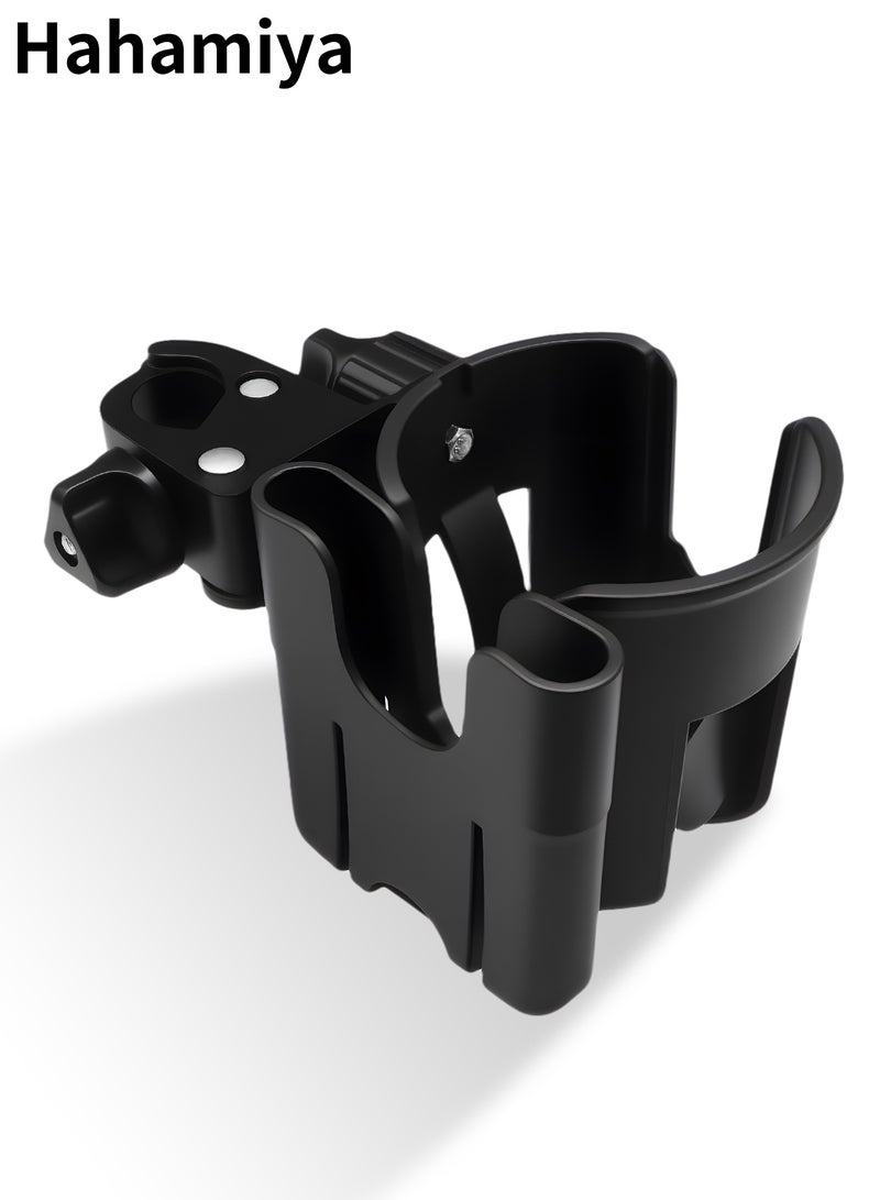هامية Stroller Cup Holder - 2 in 1 Universal Cup Holder Rack Bottle Holder for Buggy Pushchair Wheelchair Bike and More (Black) - Image 1