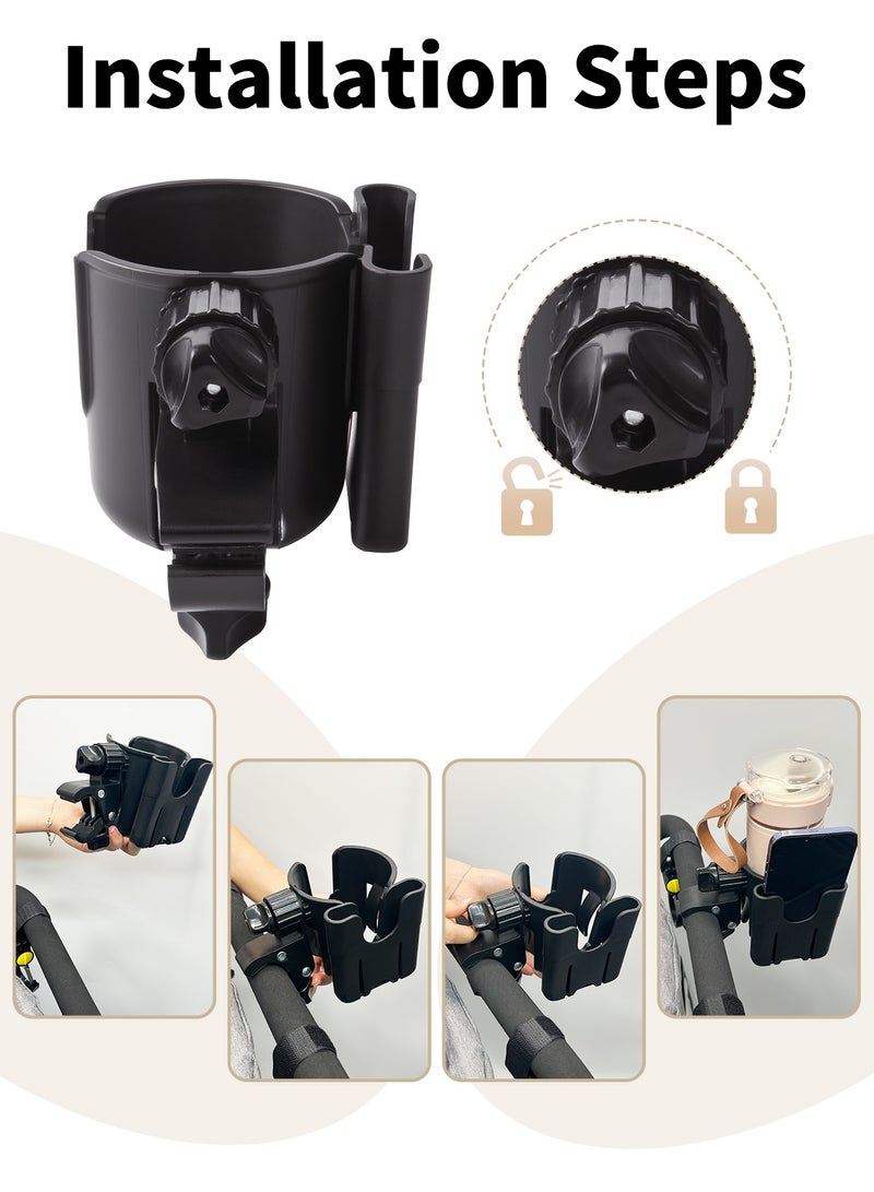 هامية Stroller Cup Holder - 2 in 1 Universal Cup Holder Rack Bottle Holder for Buggy Pushchair Wheelchair Bike and More (Black) - Image 5