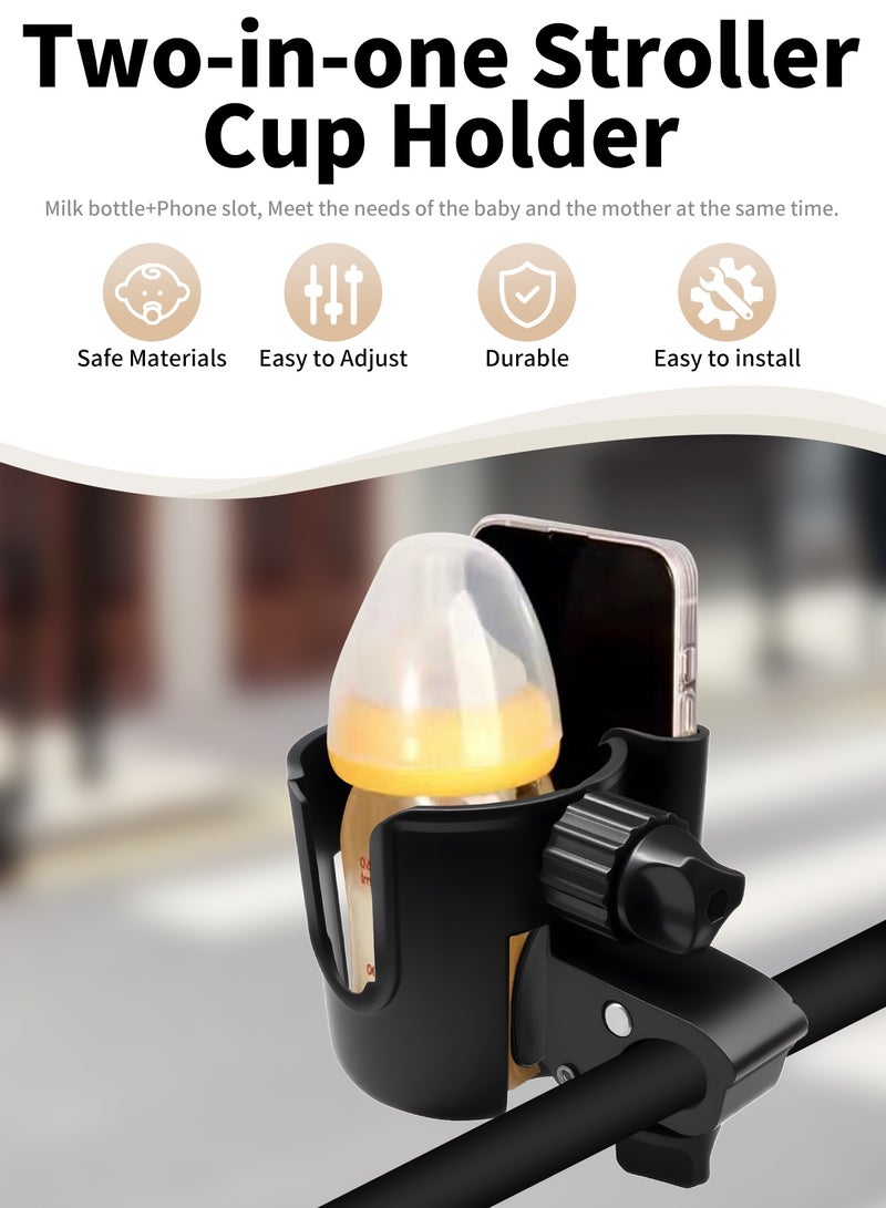 هامية Stroller Cup Holder - 2 in 1 Universal Cup Holder Rack Bottle Holder for Buggy Pushchair Wheelchair Bike and More (Black) - Image 2