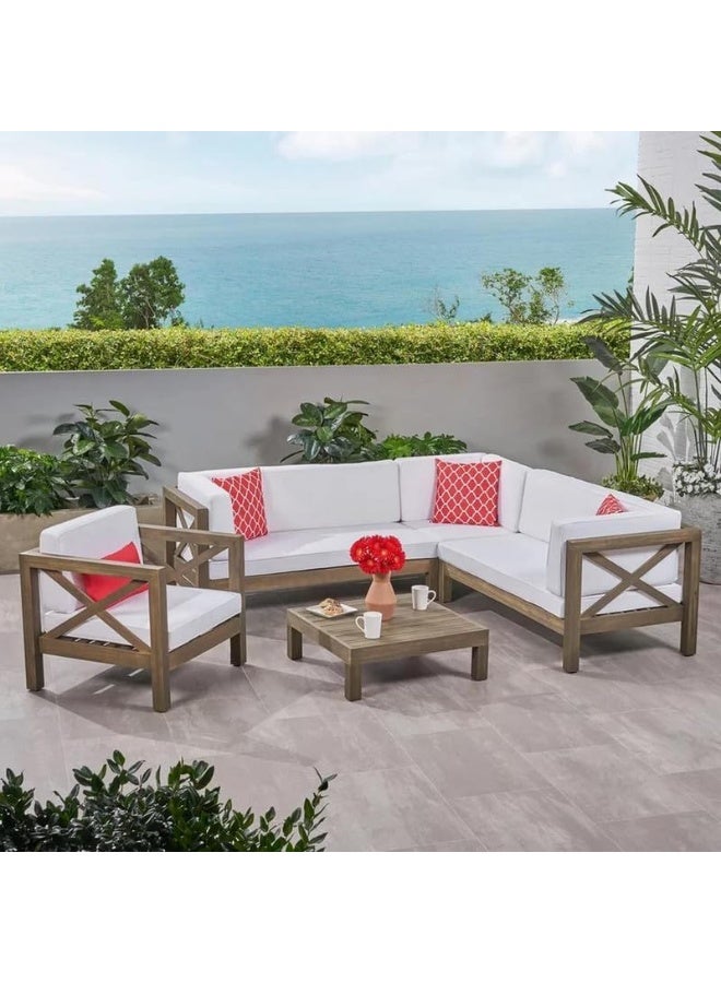 مردود السعودية طقم جلسات خارجية من الخشب الأوروبي الطبيعي مكون من زاوية 2 كنبة + كرسي مفرد + طاولة قهوة - الموديل 12_82