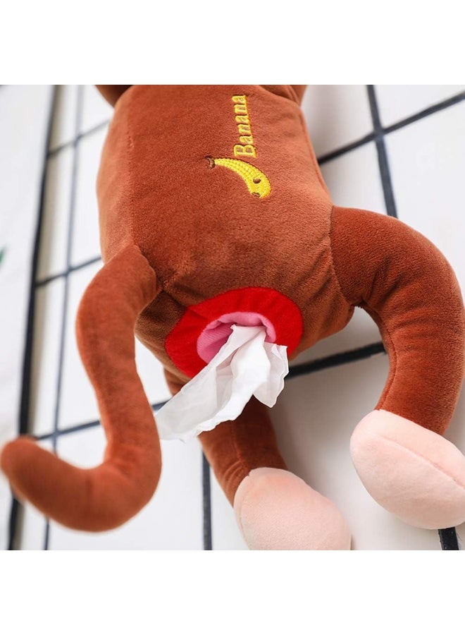 حامل مناديل على شكل قرد محشو بأسلوب الأنمي صندوق مناديل غلاف كرتوني لحامل المناديل صندوق تخزين ورق المناديل حاوية ورق للسيارة للاستخدام المنزلي ملحقات الحمام (بني) - Image 2