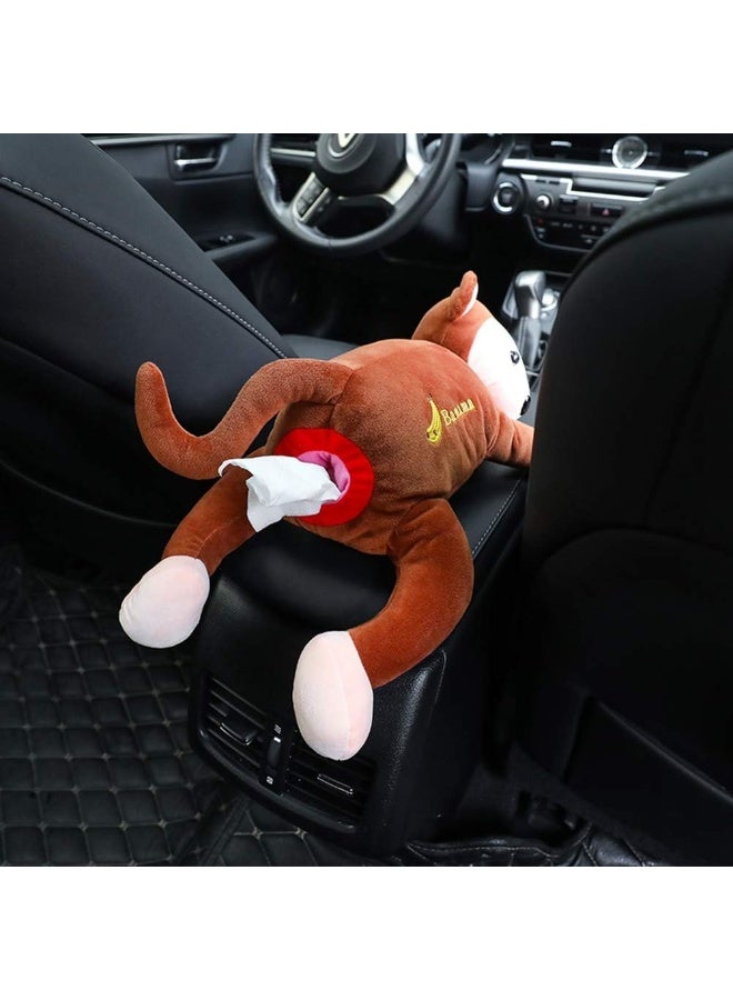 حامل مناديل على شكل قرد محشو بأسلوب الأنمي صندوق مناديل غلاف كرتوني لحامل المناديل صندوق تخزين ورق المناديل حاوية ورق للسيارة للاستخدام المنزلي ملحقات الحمام (بني) - Image 4