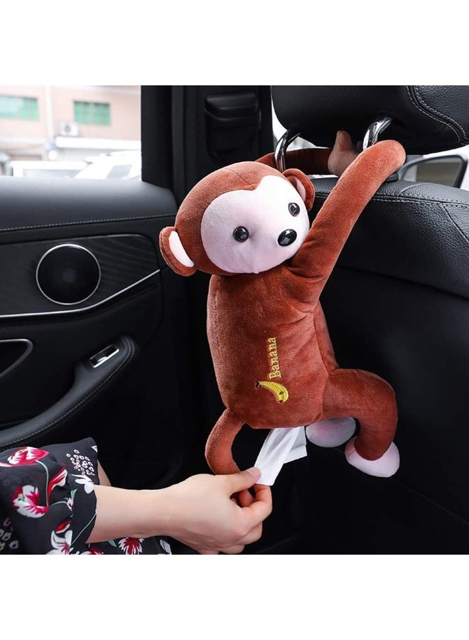 حامل مناديل على شكل قرد محشو بأسلوب الأنمي صندوق مناديل غلاف كرتوني لحامل المناديل صندوق تخزين ورق المناديل حاوية ورق للسيارة للاستخدام المنزلي ملحقات الحمام (بني) - Image 1