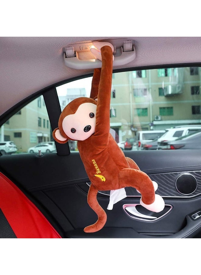 حامل مناديل على شكل قرد محشو بأسلوب الأنمي صندوق مناديل غلاف كرتوني لحامل المناديل صندوق تخزين ورق المناديل حاوية ورق للسيارة للاستخدام المنزلي ملحقات الحمام (بني) - Image 3