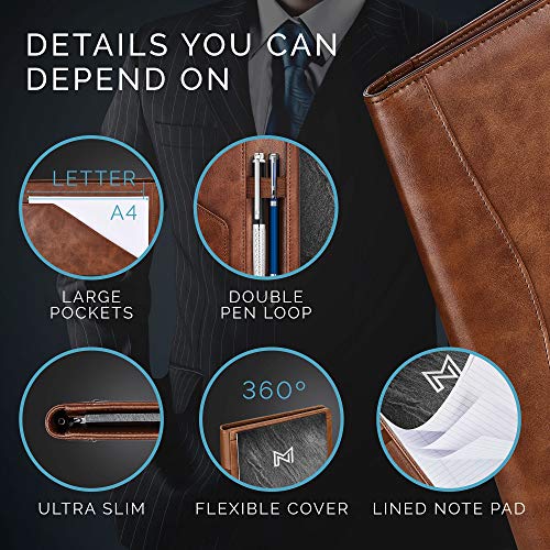 Nero Manetti - Leather Portfolio Folder - Business PU Leather Notepad Holder for Resumes, Legal Pad Executive Binder, Professional Padfolio Notebook for Women/Men (Brown) - Image 5