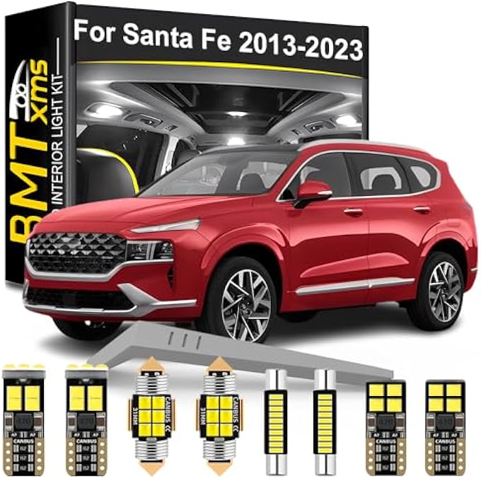 BMT xms طقم إضاءة داخلية LED مكون من 12 قطعة بديلة لسيارة هيونداي سانتا في DM Nc Tm 2013-2023، مصابيح 6000 كلفن بيضاء باردة - Image 1