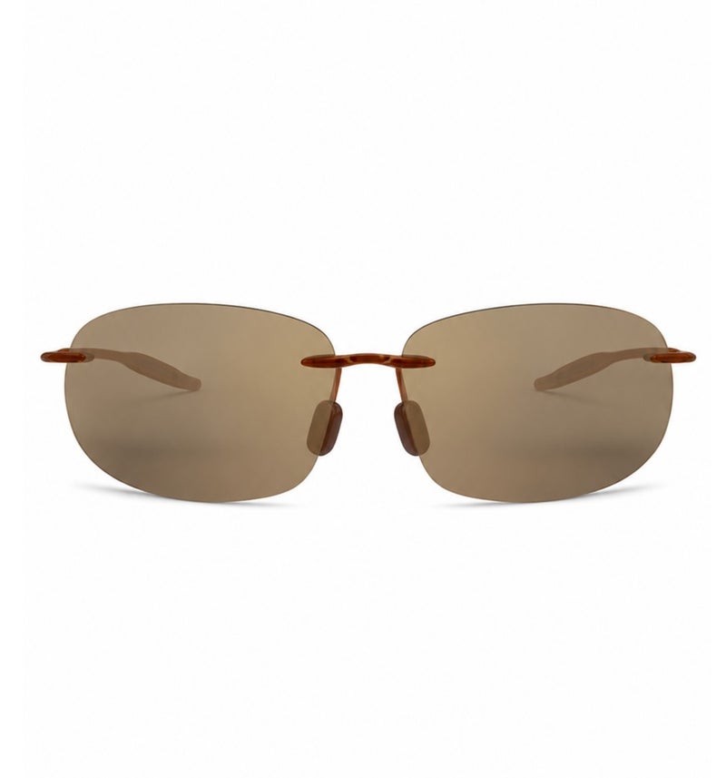 ماوي جيم نظارات شمسية رجالية Maui Jim Breakwall (طراز H422-26 / MJ0422S-002 64) بعدسات مستقطبة وتصميم بدون إطار؛ تتميز بعدسات MauiPure بلون HCL Bronze وإطار بلون Rootbeer، مقاس 64 مم؛ نظارات أنيقة وخفيفة الوزن توفر حماية من الأشعة فوق البنفسجية. - Image 1