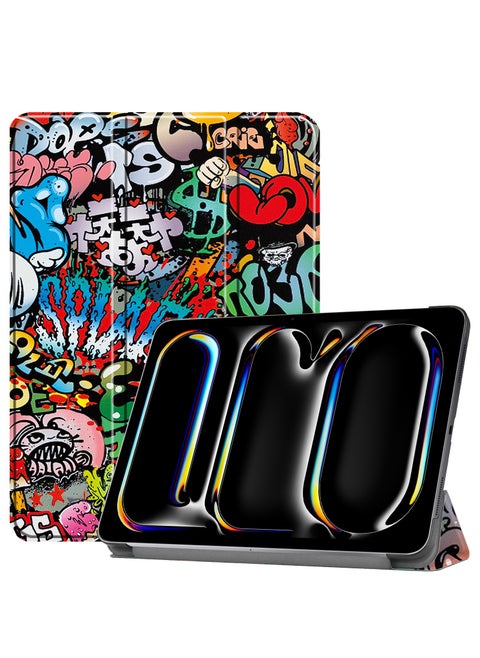 Case for IPad Pro 11 Inch 2024 Released Slim Stand Hard Back Shell Protective Smart Cover with Auto Sleep Wake Feature for IPad Pro 11 Inch Tablet (Graffiti)
