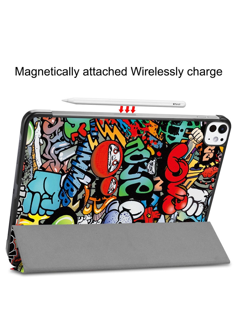 Case for IPad Pro 11 Inch 2024 Released Slim Stand Hard Back Shell Protective Smart Cover with Auto Sleep Wake Feature for IPad Pro 11 Inch Tablet (Graffiti)