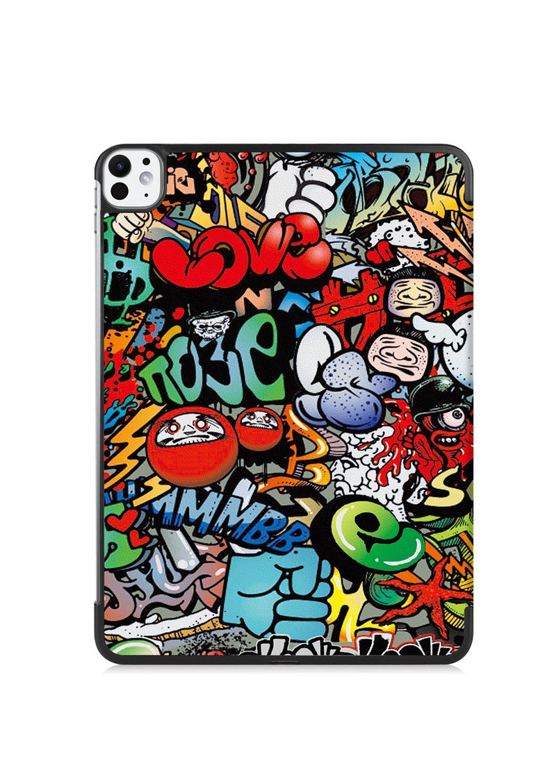 Case for IPad Pro 11 Inch 2024 Released Slim Stand Hard Back Shell Protective Smart Cover with Auto Sleep Wake Feature for IPad Pro 11 Inch Tablet (Graffiti)