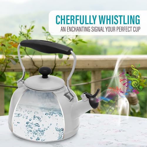 Chantal Tea Kettle, 1.7 QT, Vintage Series, Premium Enamel on Carbon Steel, Whistling, Even Heating & Quick Boil (White) - Image 5