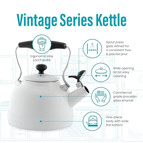 Chantal Tea Kettle, 1.7 QT, Vintage Series, Premium Enamel on Carbon Steel, Whistling, Even Heating & Quick Boil (White) - Image 2